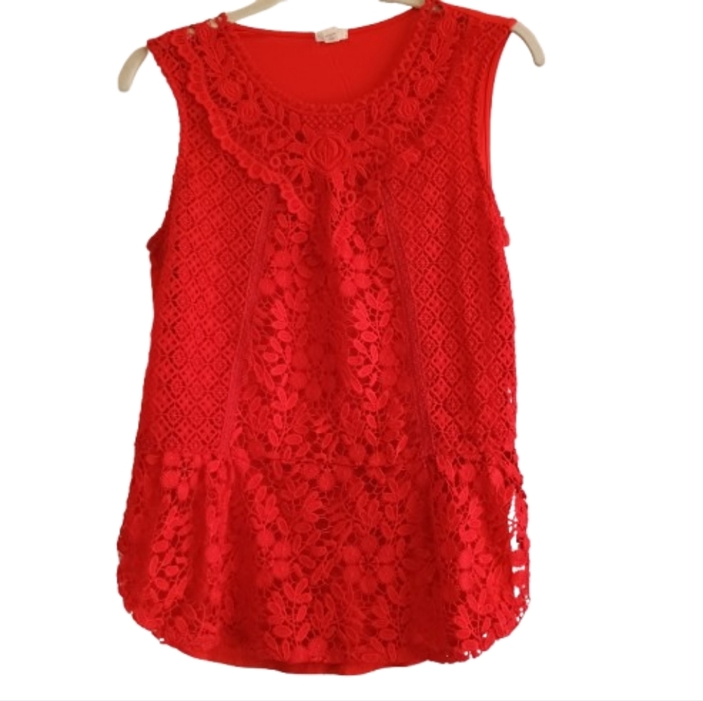 Tiny Brand Red Crochet Lace Tank‎ Top Size Small - Sleeveless Open Knit Boho...
